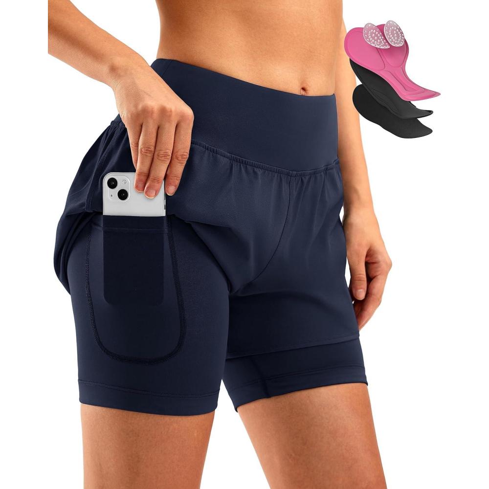imageBikewa Womens Mountain Bike Shorts 4D Padded Cycling Riding Biking Bicycle Biker Cycle Shorts for Women Zipper PocketsNavy
