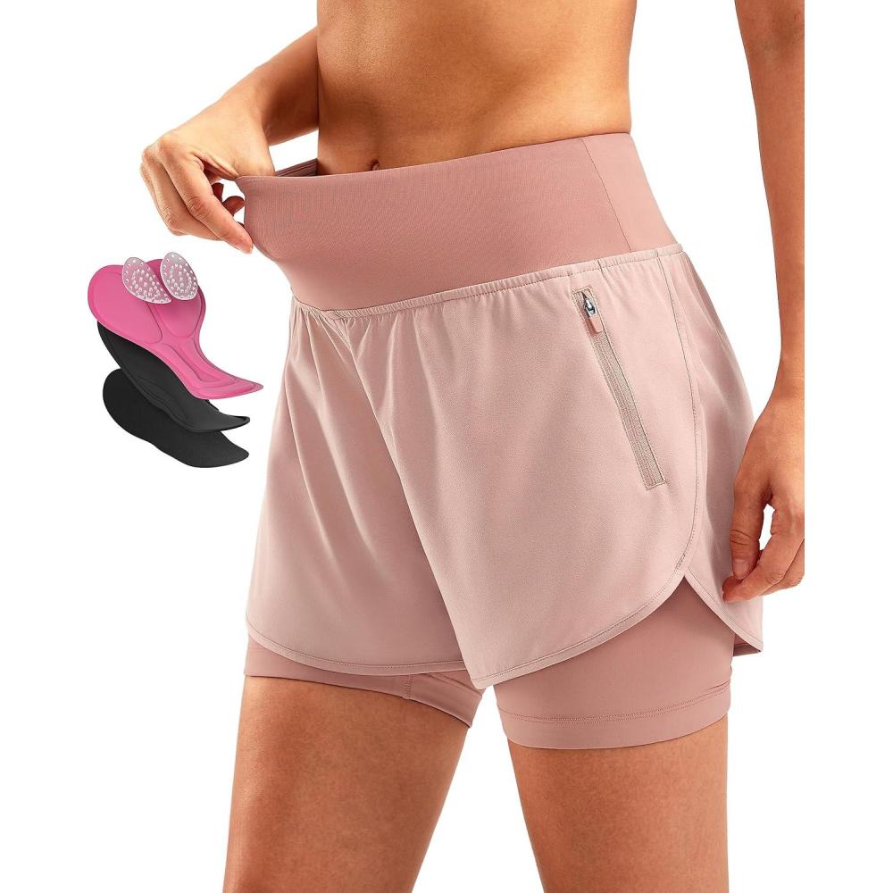imageBikewa Womens Mountain Bike Shorts 4D Padded Cycling Riding Biking Bicycle Biker Cycle Shorts for Women Zipper PocketsPink