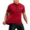 Bikewa Men’s Cycling Jersey Moisture Wicking Short Sleeve UPF Half Zip Bike Road Riding Biking Shirts for Men Zipper Pockets(Dark Red)