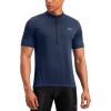 Bikewa Men’s Cycling Jersey Moisture Wicking Short Sleeve UPF Half Zip Bike Road Riding Biking Shirts for Men Zipper Pockets(Navy)