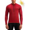 Bikewa Men’s Cycling Jersey with 3+1 Rear Zipper Pockets Long Sleeve Moisture Wicking UPF 50+ Half Zip Riding Bike Shirts(Dark Red)