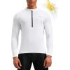 Bikewa Men’s Cycling Jersey with 3+1 Rear Zipper Pockets Long Sleeve Moisture Wicking UPF 50+ Half Zip Riding Bike Shirts(White)