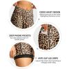 Women’s Bike Shorts 4D Padded Cycling Shorts Crossover Waist Biking Shorts with Pockets Bicycle Riding(Leopard)