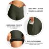 Women’s Bike Shorts 4D Padded Cycling Shorts Crossover Waist Biking Shorts with Pockets Bicycle Riding(Olive Green)