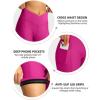 Women’s Bike Shorts 4D Padded Cycling Shorts Crossover Waist Biking Shorts with Pockets Bicycle Riding(Rosy)