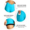 Women’s Bike Shorts 4D Padded Cycling Shorts Crossover Waist Biking Shorts with Pockets Bicycle Riding(Sky Blue)