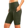 Women’s High Waisted Biker Shorts 8″ Running Workout Tummy Control Bike Spandex Shorts for Women Zipper Pockets(Army Green)