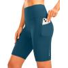 Women’s High Waisted Biker Shorts 8″ Running Workout Tummy Control Bike Spandex Shorts for Women Zipper Pockets(Dark Blue)
