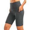 Women’s High Waisted Biker Shorts 8″ Running Workout Tummy Control Bike Spandex Shorts for Women Zipper Pockets(Dark Grey)
