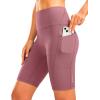 Women’s High Waisted Biker Shorts 8″ Running Workout Tummy Control Bike Spandex Shorts for Women Zipper Pockets(Dark Pink)