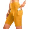 Women’s High Waisted Biker Shorts 8″ Running Workout Tummy Control Bike Spandex Shorts for Women Zipper Pockets(Yellow)