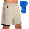 Bikewa Men’s Mountain Bike Shorts 3D Padded Loose-fit Riding Biking Cycling Bicycle Biker Shorts for Men Zipper Pockets(Light Khaki)