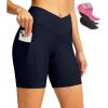Women’s Bike Shorts 4D Padded Cycling Shorts Crossover Waist Biking Shorts with Pockets Bicycle Riding(Navy)