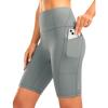 Women’s High Waisted Biker Shorts 8″ Running Workout Tummy Control Bike Spandex Shorts for Women Zipper Pockets(Bright Grey)