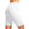 Women’s High Waisted Biker Shorts 8″ Running Workout Tummy Control Bike Spandex Shorts for Women Zipper Pockets(White)