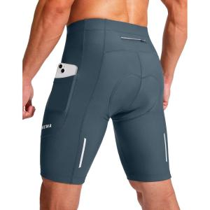 Bikewa Men’s Bike Shorts 3D Padded Cycling Road Biking Mountain Riding Biker Bicycle UPF 50+ Cycle Shorts Zipper Pockets(A_ Blue Grey)