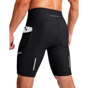 Bikewa Men’s Bike Shorts 3D Padded Cycling Road Biking Mountain Riding Biker Bicycle UPF 50+ Cycle Shorts Zipper Pockets(Black)