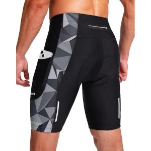 Bikewa Men’s Bike Shorts 3D Padded Cycling Road Biking Mountain Riding Biker Bicycle UPF 50+ Cycle Shorts Zipper Pockets(Black/Dark Gray Triangle)
