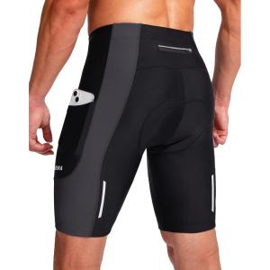 Bikewa Men’s Bike Shorts 3D Padded Cycling Road Biking Mountain Riding Biker Bicycle UPF 50+ Cycle Shorts Zipper Pockets(Black/Dark Grey)