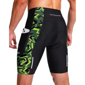 Bikewa Men’s Bike Shorts 3D Padded Cycling Road Biking Mountain Riding Biker Bicycle UPF 50+ Cycle Shorts Zipper Pockets(Black/Green Polygon)