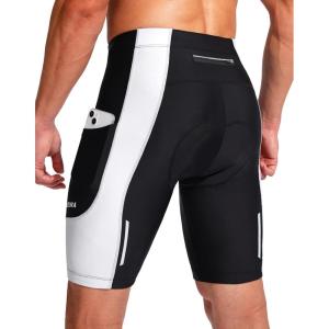 Bikewa Men’s Bike Shorts 3D Padded Cycling Road Biking Mountain Riding Biker Bicycle UPF 50+ Cycle Shorts Zipper Pockets(Black/White)