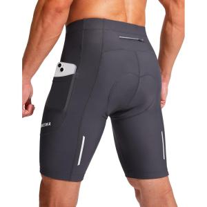 Bikewa Men’s Bike Shorts 3D Padded Cycling Road Biking Mountain Riding Biker Bicycle UPF 50+ Cycle Shorts Zipper Pockets(Dark Grey)