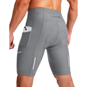 Bikewa Men’s Bike Shorts 3D Padded Cycling Road Biking Mountain Riding Biker Bicycle UPF 50+ Cycle Shorts Zipper Pockets(Light Grey)
