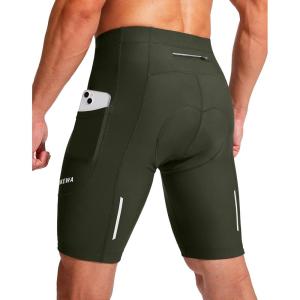 Bikewa Men’s Bike Shorts 3D Padded Cycling Road Biking Mountain Riding Biker Bicycle UPF 50+ Cycle Shorts Zipper Pockets(Olive Green)