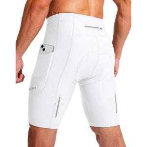 Bikewa Men’s Bike Shorts 3D Padded Cycling Road Biking Mountain Riding Biker Bicycle UPF 50+ Cycle Shorts Zipper Pockets(White)
