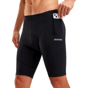 Bikewa Men’s Bike Shorts 4D Padded Biking Road Cycling Bicycle Pants Biker Shorts for Men Zipper Pockets(1_ Black)