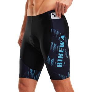 Bikewa Men’s Bike Shorts 4D Padded Biking Road Cycling Bicycle Pants Biker Shorts for Men Zipper Pockets(1_ Cyan Blue)