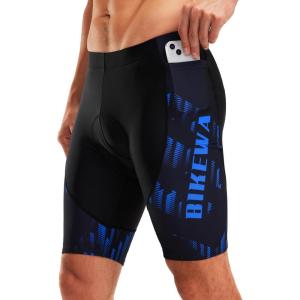 Bikewa Men’s Bike Shorts 4D Padded Biking Road Cycling Bicycle Pants Biker Shorts for Men Zipper Pockets(1_ Ocean Blue)