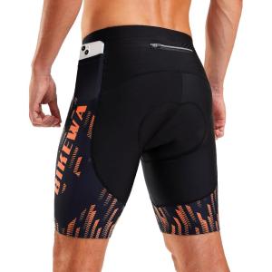 Bikewa Men’s Bike Shorts 4D Padded Biking Road Cycling Bicycle Pants Biker Shorts for Men Zipper Pockets(1_ Orange)
