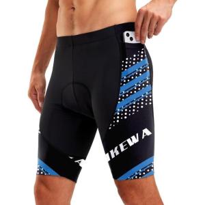 Bikewa Men’s Bike Shorts 4D Padded Biking Road Cycling Bicycle Pants Biker Shorts for Men Zipper Pockets(3_ Blue)