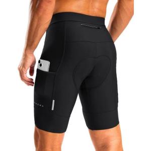 Bikewa Men’s Bike Shorts 4D Padded Cycling Shorts for Men Road Riding Biking Bicycle Zipper Pockets(Black)