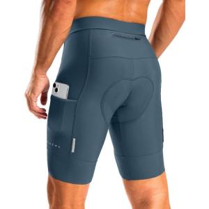 Bikewa Men’s Bike Shorts 4D Padded Cycling Shorts for Men Road Riding Biking Bicycle Zipper Pockets(Blue Grey)