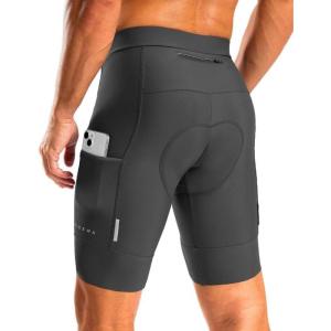 Bikewa Men’s Bike Shorts 4D Padded Cycling Shorts for Men Road Riding Biking Bicycle Zipper Pockets(Dark Grey)