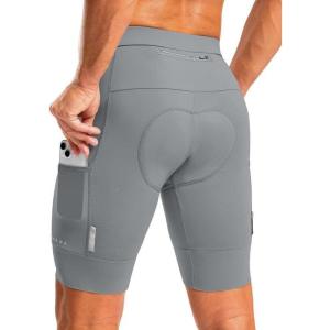 Bikewa Men’s Bike Shorts 4D Padded Cycling Shorts for Men Road Riding Biking Bicycle Zipper Pockets(Light Grey)