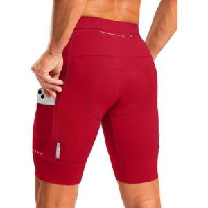 Bikewa Men’s Bike Shorts 4D Padded Cycling Shorts for Men Road Riding Biking Bicycle Zipper Pockets(Red)