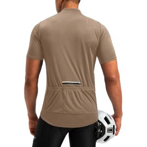 Bikewa Men’s Cycling Jersey Moisture Wicking Short Sleeve UPF Half Zip Bike Road Riding Biking Shirts for Men Zipper Pockets(Khaki)