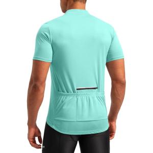 Bikewa Men’s Cycling Jersey Moisture Wicking Short Sleeve UPF Half Zip Bike Road Riding Biking Shirts for Men Zipper Pockets(Light Green)