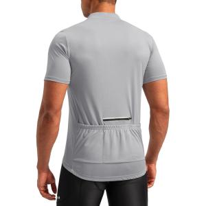 Bikewa Men’s Cycling Jersey Moisture Wicking Short Sleeve UPF Half Zip Bike Road Riding Biking Shirts for Men Zipper Pockets(Light Grey)