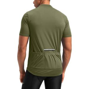 Bikewa Men’s Cycling Jersey Moisture Wicking Short Sleeve UPF Half Zip Bike Road Riding Biking Shirts for Men Zipper Pockets(Olive)