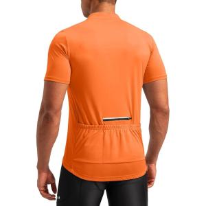 Bikewa Men’s Cycling Jersey Moisture Wicking Short Sleeve UPF Half Zip Bike Road Riding Biking Shirts for Men Zipper Pockets(Orange)