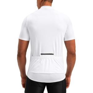 Bikewa Men’s Cycling Jersey Moisture Wicking Short Sleeve UPF Half Zip Bike Road Riding Biking Shirts for Men Zipper Pockets(White)