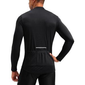 Bikewa Men’s Cycling Jersey with 3+1 Rear Zipper Pockets Long Sleeve Moisture Wicking UPF 50+ Half Zip Riding Bike Shirts(Black)