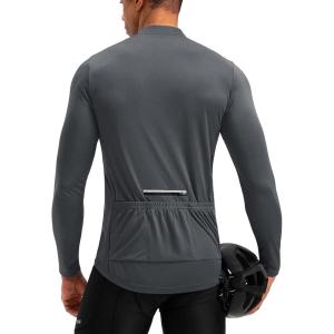Bikewa Men’s Cycling Jersey with 3+1 Rear Zipper Pockets Long Sleeve Moisture Wicking UPF 50+ Half Zip Riding Bike Shirts(Dark Grey)