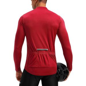 Bikewa Men’s Cycling Jersey with 3+1 Rear Zipper Pockets Long Sleeve Moisture Wicking UPF 50+ Half Zip Riding Bike Shirts(Dark Red)