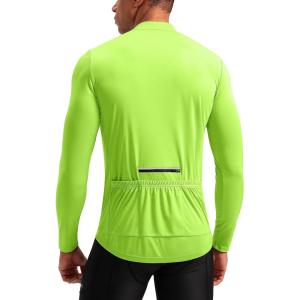 Bikewa Men’s Cycling Jersey with 3+1 Rear Zipper Pockets Long Sleeve Moisture Wicking UPF 50+ Half Zip Riding Bike Shirts(Fluorescent Green)