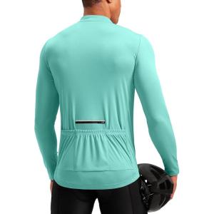 Bikewa Men’s Cycling Jersey with 3+1 Rear Zipper Pockets Long Sleeve Moisture Wicking UPF 50+ Half Zip Riding Bike Shirts(Light Green)